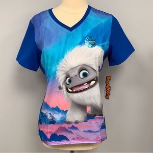 NWT Tooniforms Abominable Scrub Top S Cherokee Scrubs Snow Man Blue  Everest